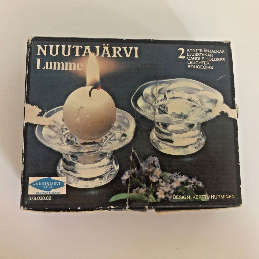 Arabia Finland Nuutajarvi Lumme Glass Tea Light Candle Holder Lot of 2 MCM Round